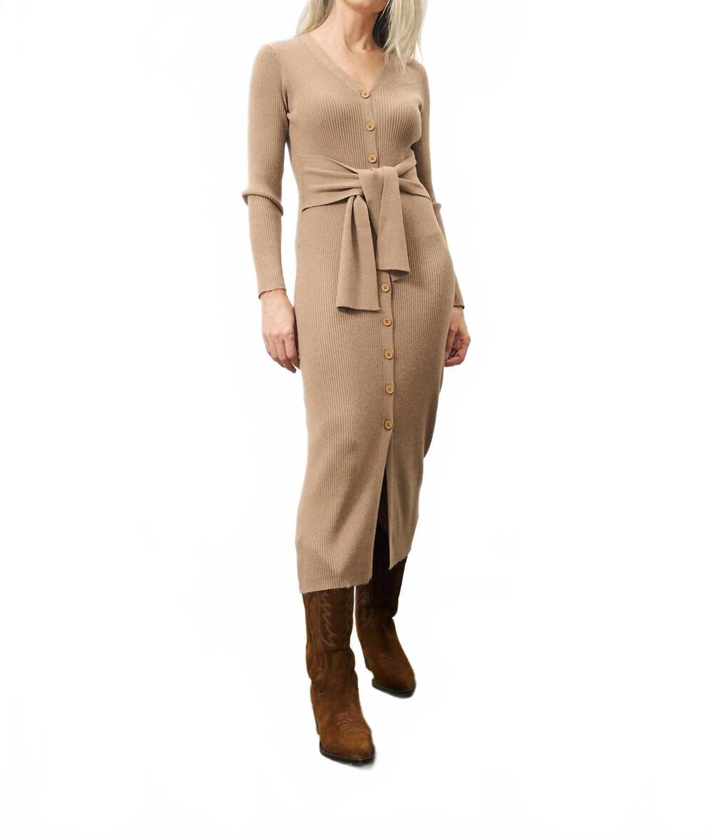 NEW FRNCH margaux long sleeve midi dress in camel